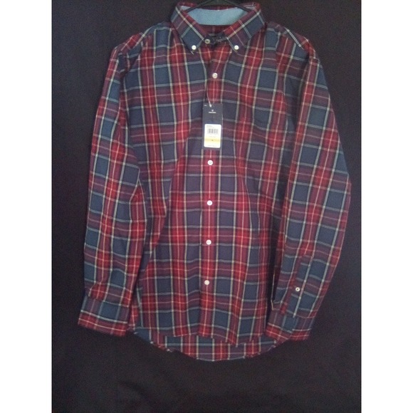 IZOD  Men's Dress Shirt Red/Blue Size (MED) - Picture 1 of 4